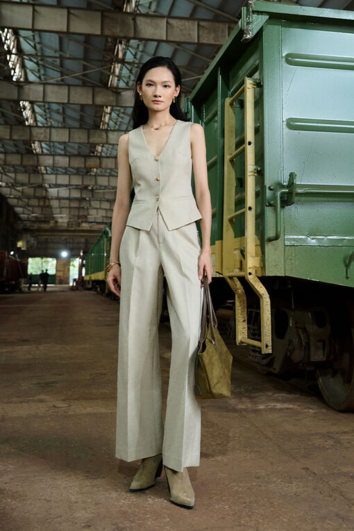 quần suông cạp thường nắp túi kẹp sườn