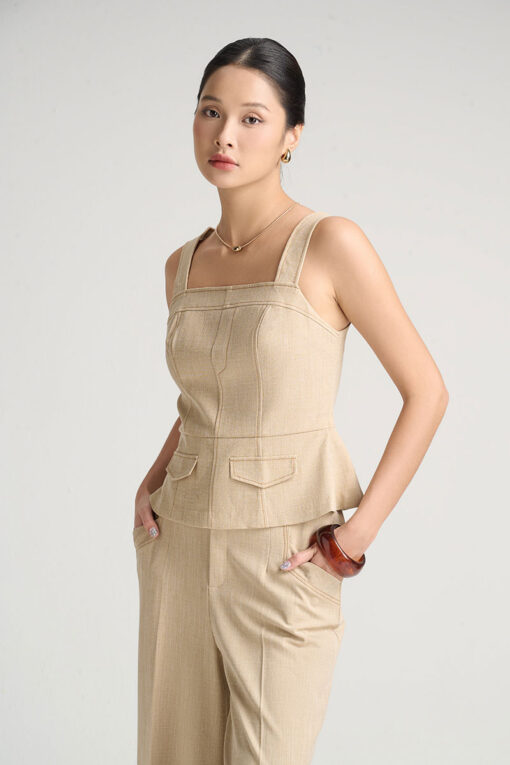 Áo kiểu 2 dây chần chỉ nắp túi TT