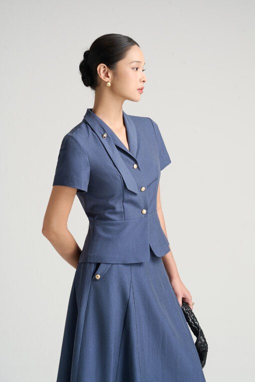 Áo kiểu CT cổ sam đính dây thả 1 bên