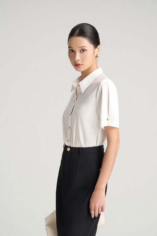 Sơ mi CT tay xếp ly đính cúc