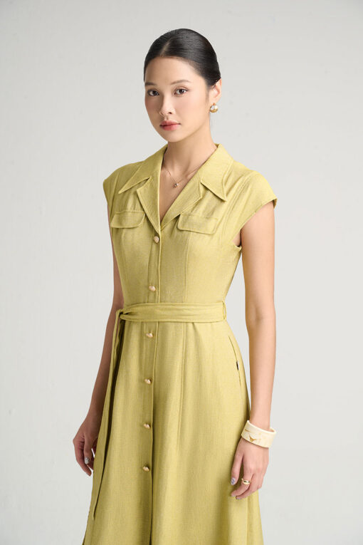 Đầm A cổ 2 ve kèm đai eo