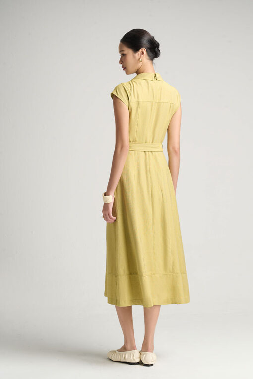 Đầm A cổ 2 ve kèm đai eo