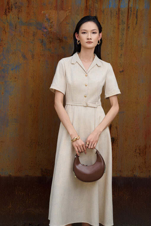 Đầm xoè cổ ve điệu đai eo