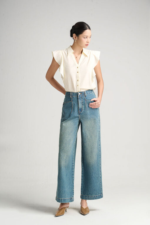 Quần jean suông can dọc sườn