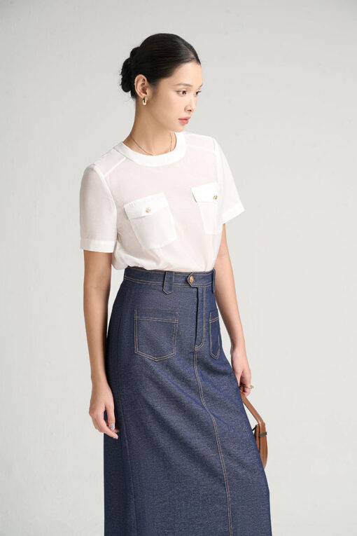 Sơ mi CT cổ tròn túi ốp ngực