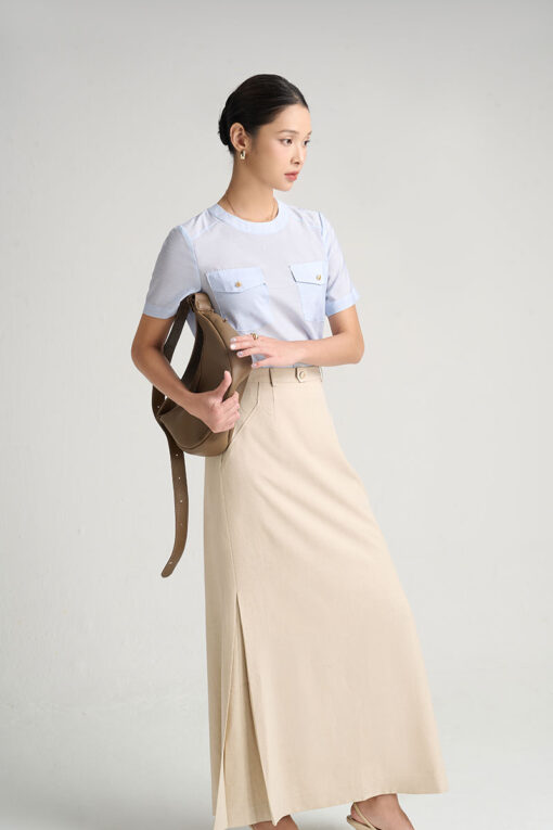 Sơ mi CT cổ tròn túi ốp ngực