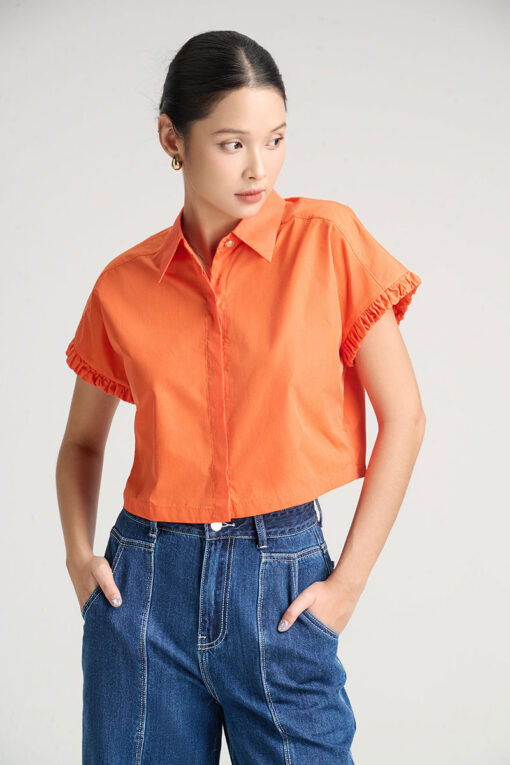 Sơ mi CT croptop tay nhúm