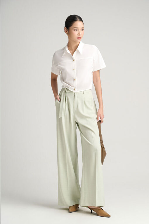 Sơ mi CT croptop xếp ly gấu