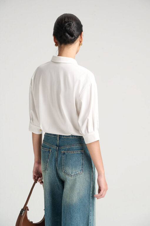 Sơ mi CT dáng thụng buộc nơ eo