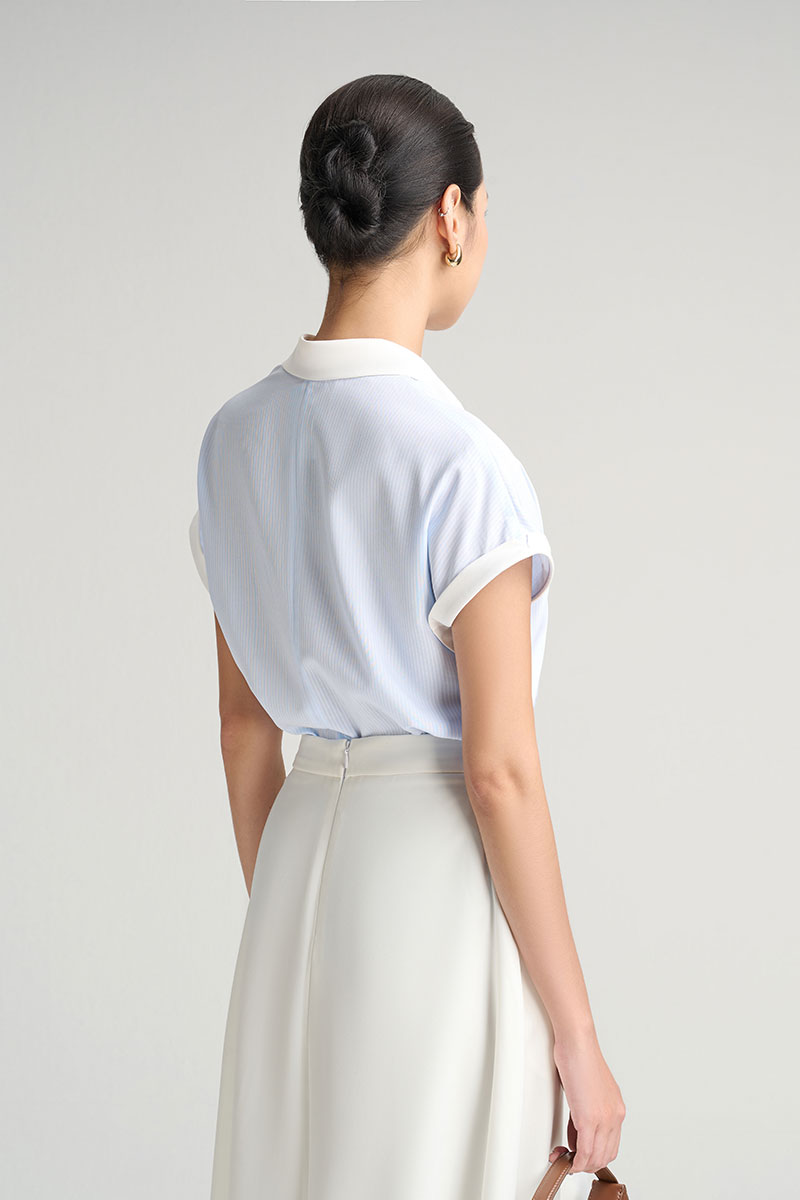 Sơ mi CT phối cổ măng sét, xẻ sau Sơ mi CT phối cổ măng sét, xẻ sau