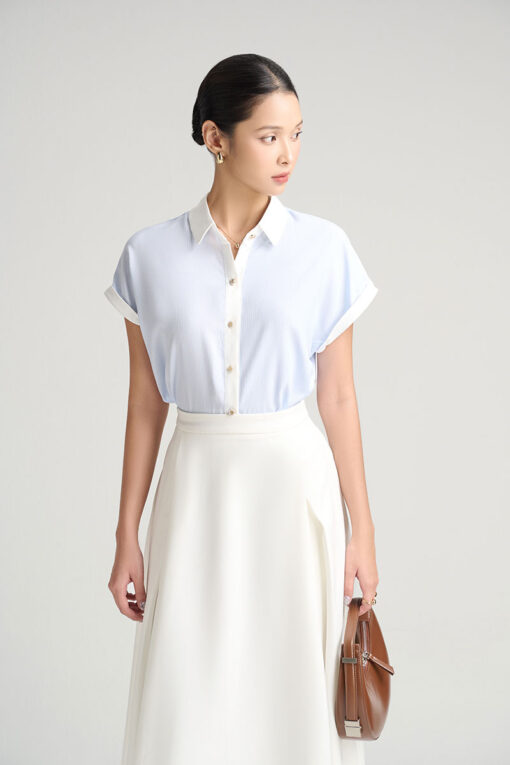 Sơ mi CT phối cổ măng sét, xẻ sau