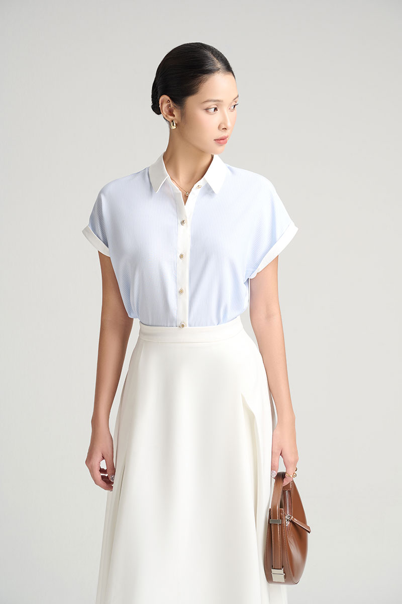 Sơ mi CT phối cổ măng sét, xẻ sau Sơ mi CT phối cổ măng sét, xẻ sau