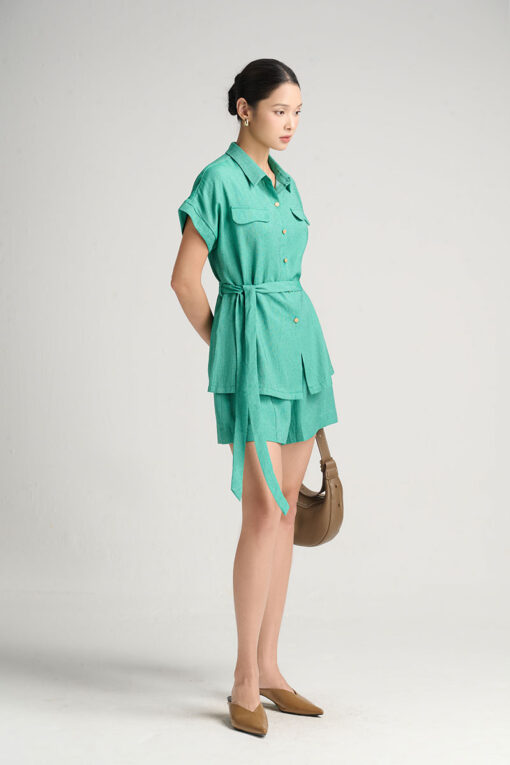 Sơ mi CT suông dài nắp túi lượn kèm dây