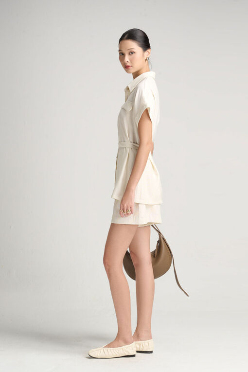 Sơ mi CT suông dài nắp túi lượn kèm dây