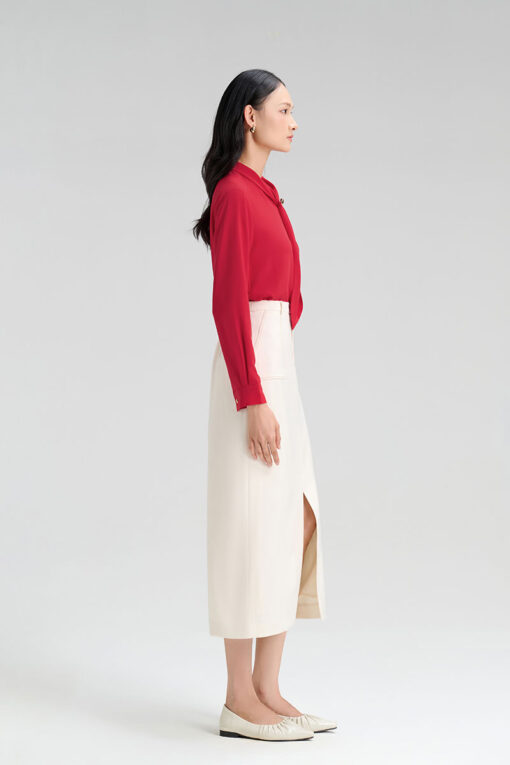 Sơ mi DT cổ luồn nơ đính cúc trang trí