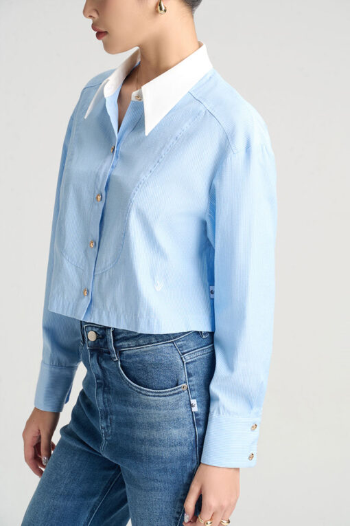 Sơ mi DT croptop cổ phối can cong TT