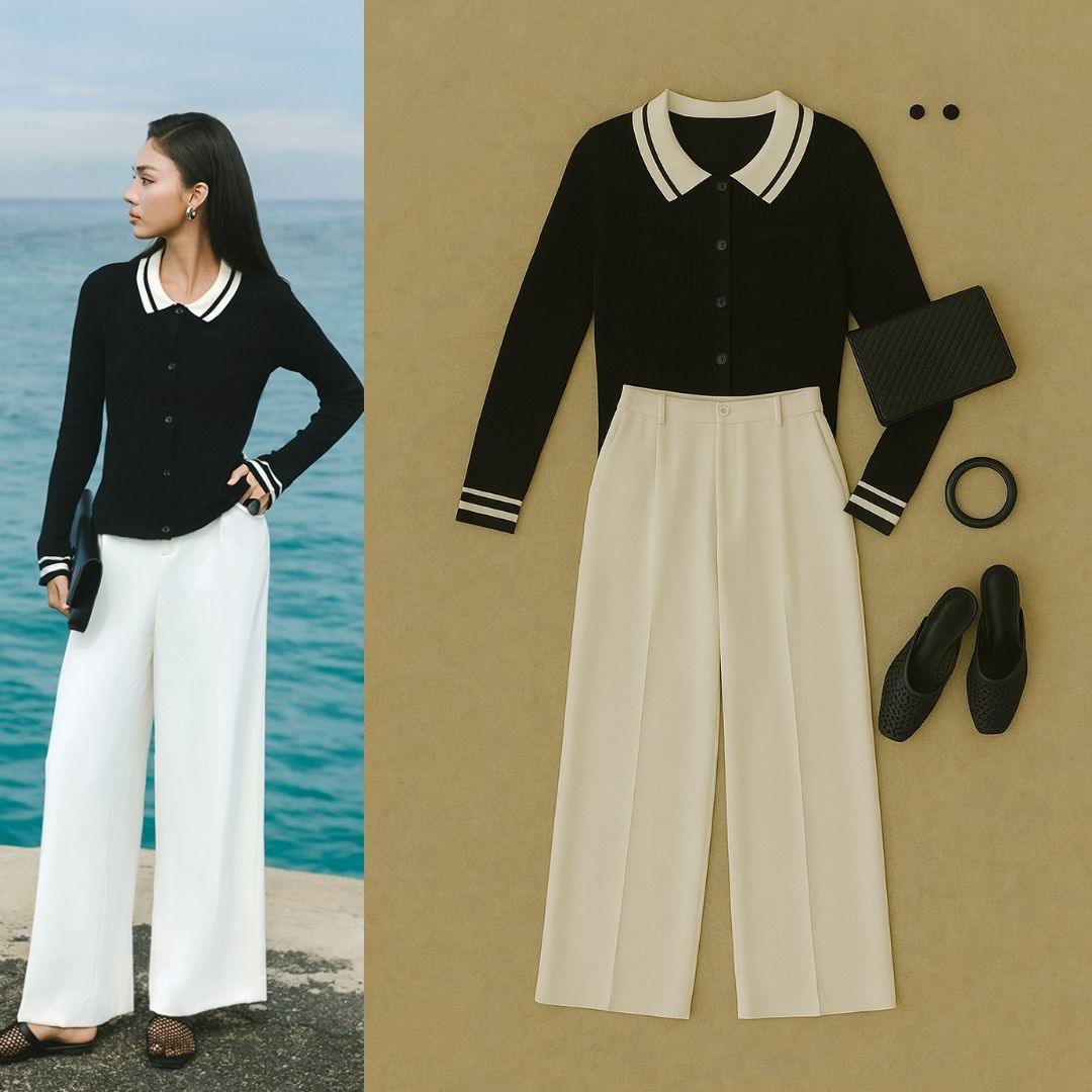 Áo Len DT mở cúc cổ phối tay loe áo len dài tay