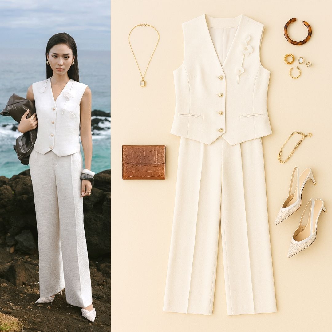 Áo kiểu SN cổ V đính dây hoa áo kiểu sát nách