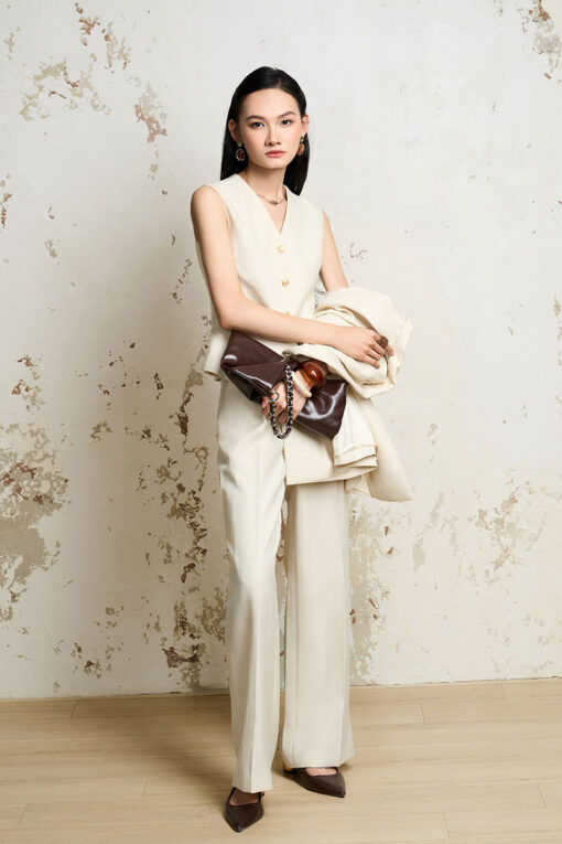 Áo gile cổ V thân bổ mảnh 1 hàng cúc