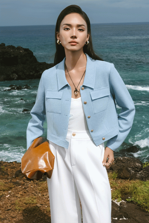 Áo kiểu DT croptop túi ốp đai nhê