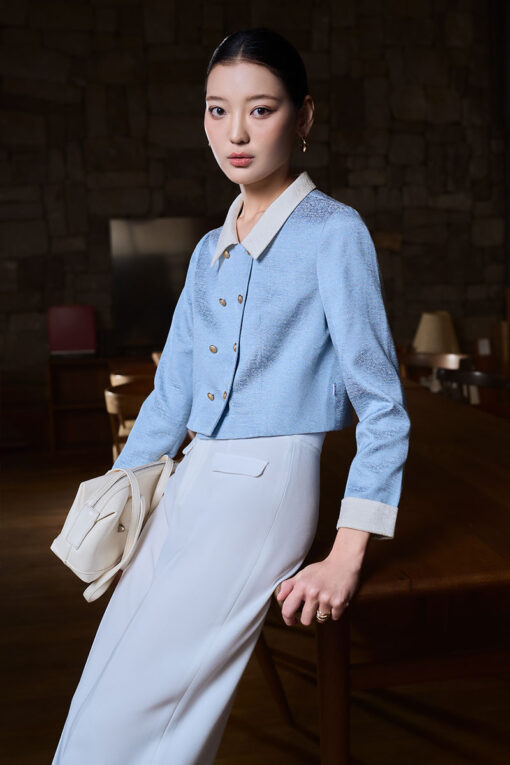 Áo kiểu croptop 2 hàng cúc phối cổ