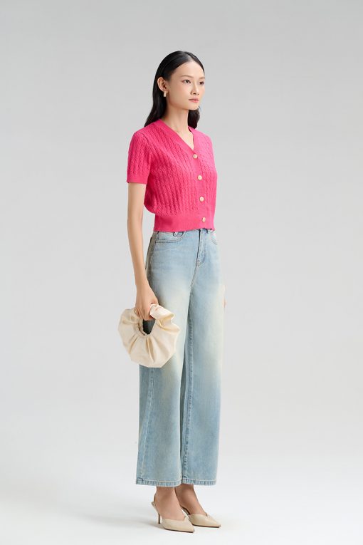 Áo len CT cổ tim dệt sóng dọc