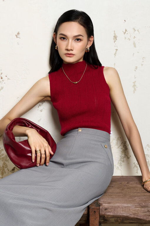 Chân váy xoè miệng túi bong gập đính cúc