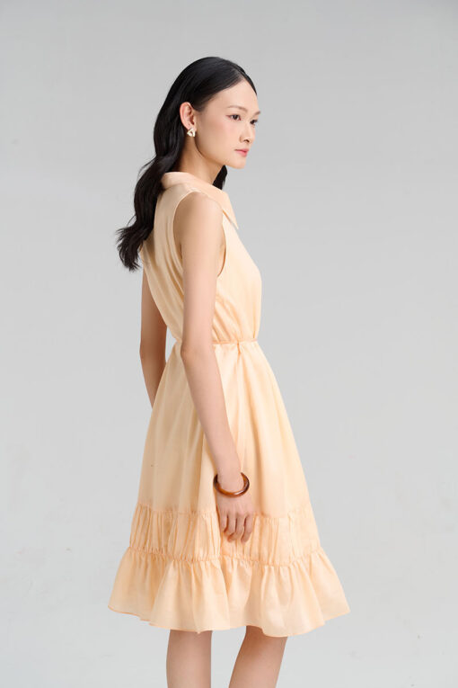 Đầm suông cổ V nhúm gấu