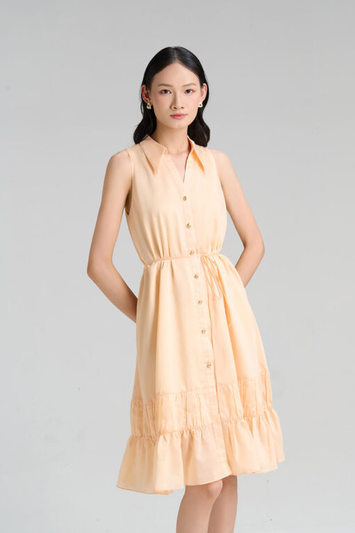 Đầm suông cổ V nhúm gấu