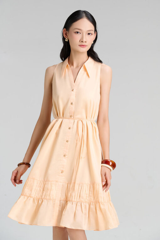 Đầm suông cổ V nhúm gấu