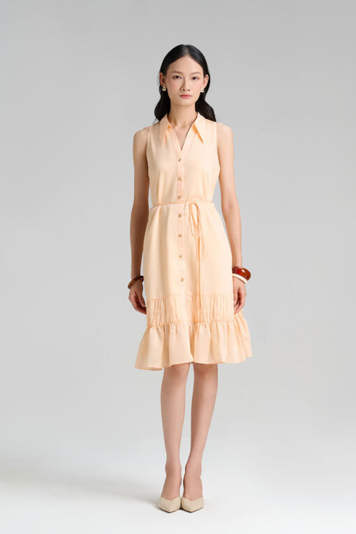 Đầm suông cổ V nhúm gấu