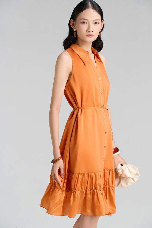 Đầm suông cổ V nhúm gấu