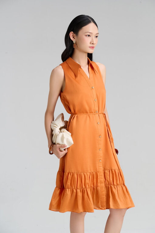 Đầm suông cổ V nhúm gấu