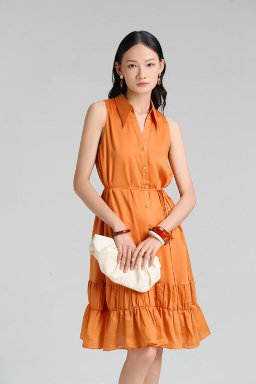 Đầm suông cổ V nhúm gấu