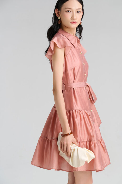 Đầm suông nhún 2 tầng eo buộc dây