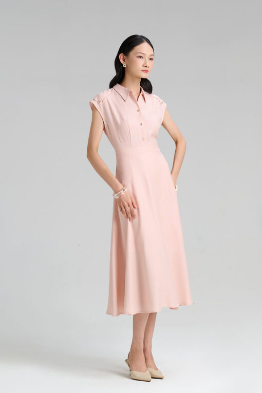 Đầm xòe cổ đức can diễu vai trang trí