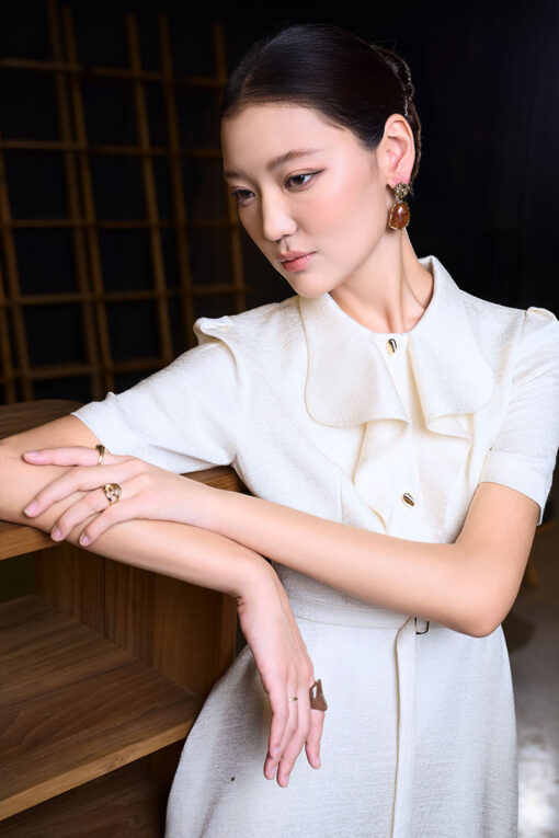 Đầm xoè cổ kẹp bèo nẹp đai eo