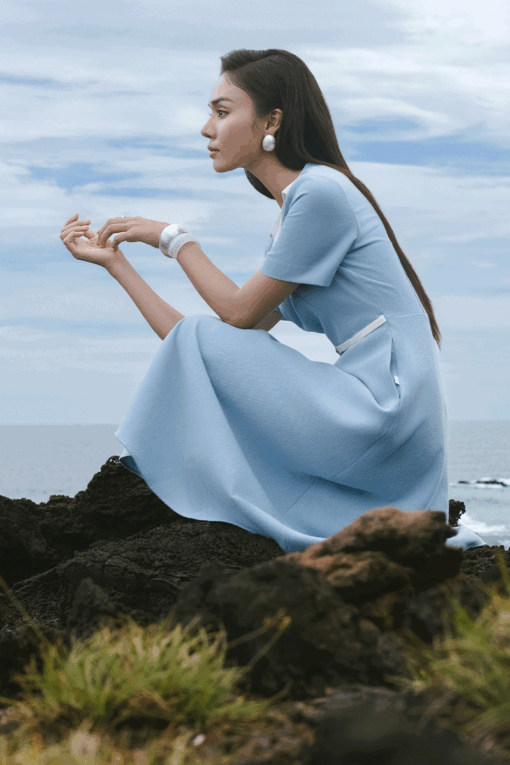 Đầm xoè cổ phối cách điệu