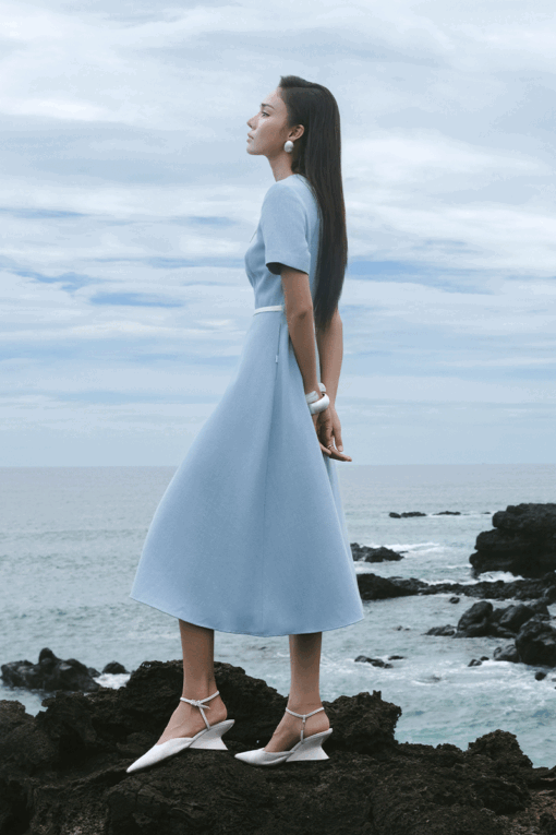 Đầm xoè cổ phối cách điệu