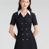 Đầm xoè hông bổ túi cơi, phối cổ