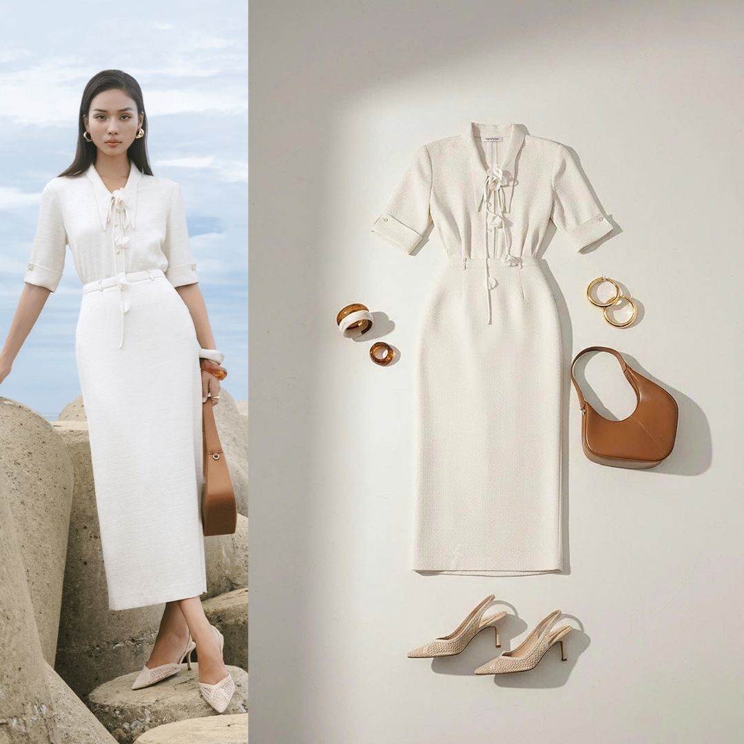 Sơ mi LT lơ vê tay kèm dây hoa sơ mi lỡ tay