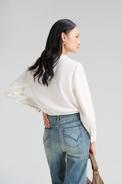 Sơ mi DT vạt chéo chun eo cá vai