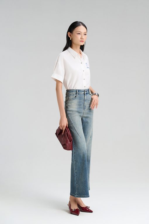 Sơ mi CT xẻ măng sét ngực in trái tim