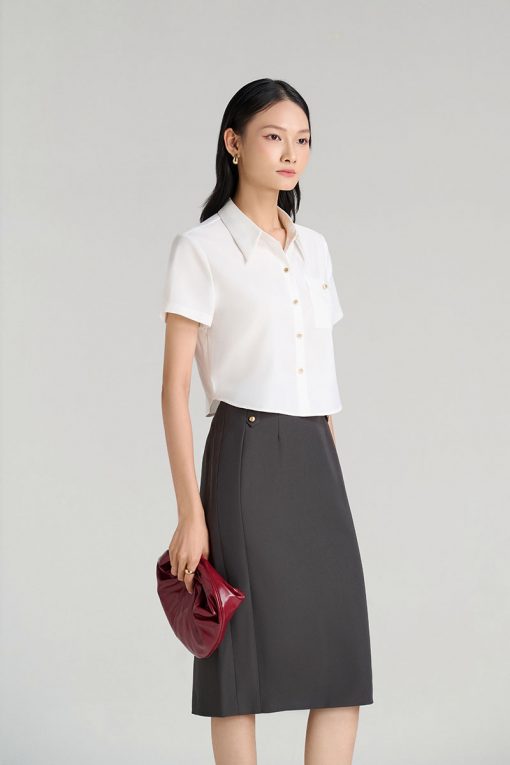 Sơ mi CT croptop túi ốp xếp đính cúc