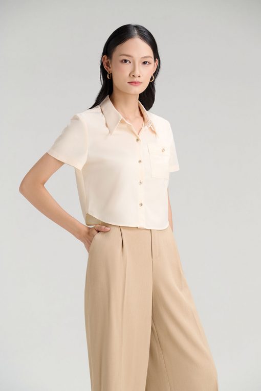 Sơ mi CT croptop túi ốp xếp đính cúc