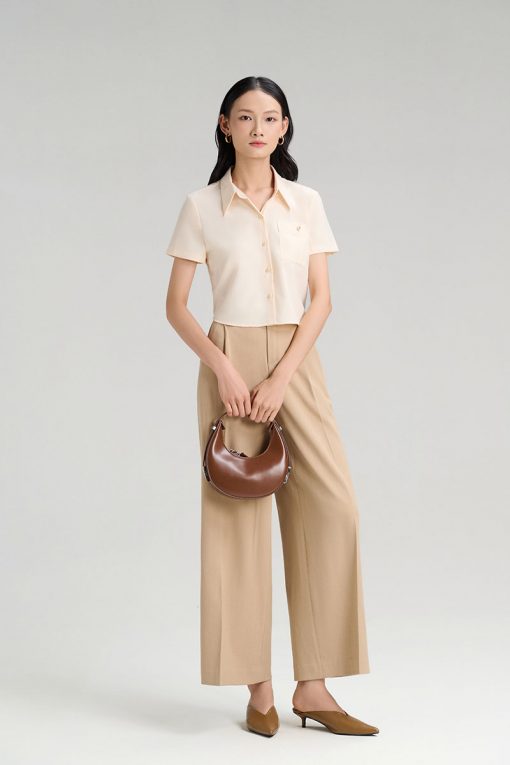 Sơ mi CT croptop túi ốp xếp đính cúc