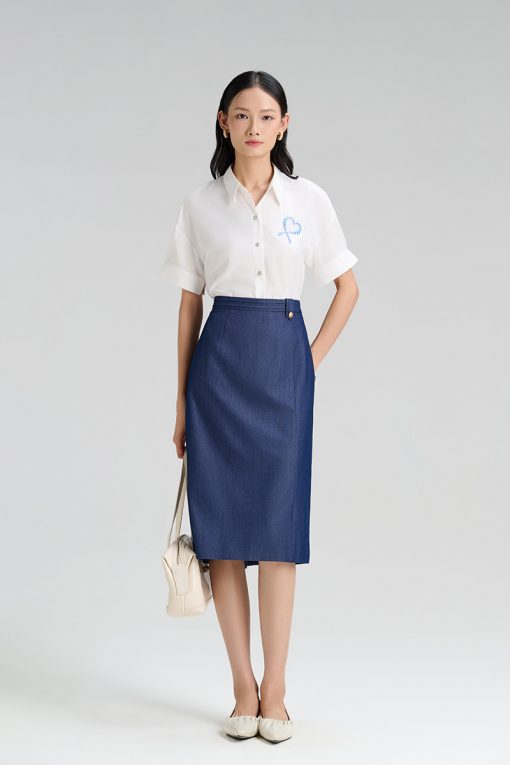 Chân váy suông bấu mí cạp cá 1 bên