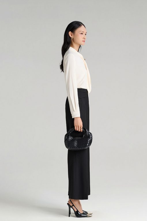 Sơ mi DT cổ luồn nơ đính cúc trang trí