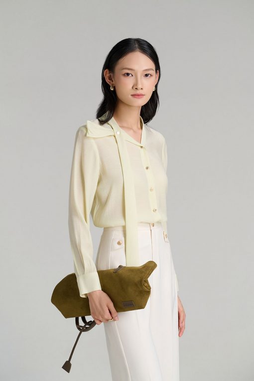 Sơ mi DT cổ nơ lệch tà buông