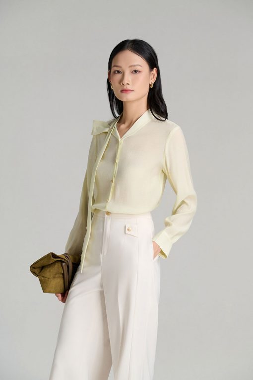 Sơ mi DT cổ nơ lệch tà buông